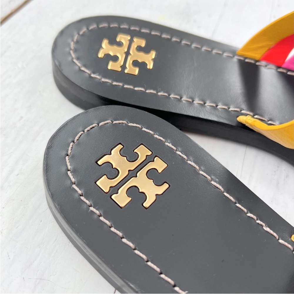 Tory Burch Patos Flat Slide On Multi Color Strappy Leather Sandals 6.5M Shoes TB - Picture 2 of 11